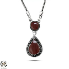 925 Silver Women Necklace Crowned with Agate Stone - Brown - NECKLACES