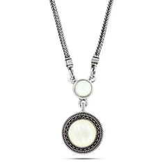 925 Silver Women Necklace Crowned with Pearl Stone - White - NECKLACES