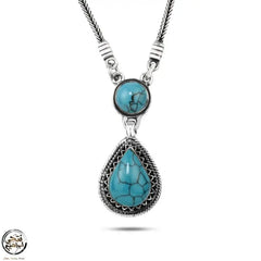 925 Silver Women Necklace Crowned with Turquoise Stone - Turquoise - NECKLACES