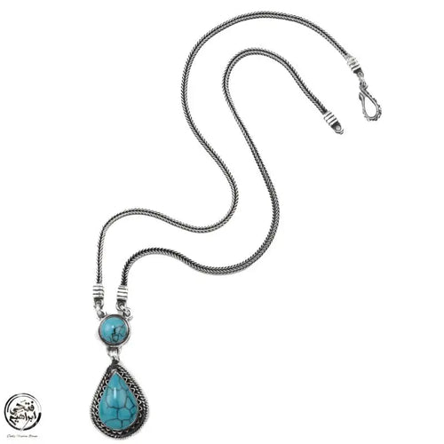 925 Silver Women Necklace Crowned with Turquoise Stone - Turquoise - NECKLACES