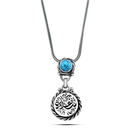 925 Silver Women Necklace Crowned with Turquoise Stone - Turquoise - NECKLACES