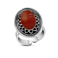 925 Silver Women Ring Crowned with Agate Stone - Brown - Rings