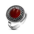 925 Silver Women Ring Crowned with Agate Stone - Brown - Rings