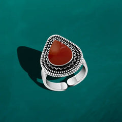 925 Silver Women Ring Crowned with Agate Stone - Brown - Rings