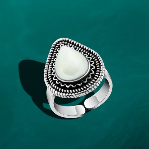 925 Silver Women Ring Crowned with Pearl Stone - White - Rings