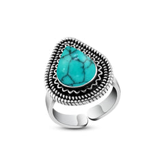 925 Silver Women Ring Crowned with Turquoise Stone - Aquamarine - Rings