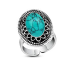925 Silver Women Ring Crowned with Turquoise Stone - Turquoise - Rings
