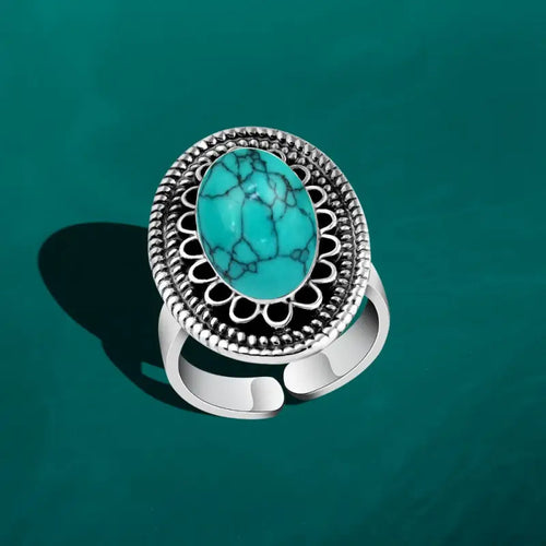925 Silver Women Ring Crowned with Turquoise Stone - Turquoise - Rings