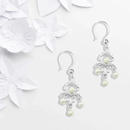 925 sterling silver Arabic earring with a tree of life adorned with pearls - White - Earrings