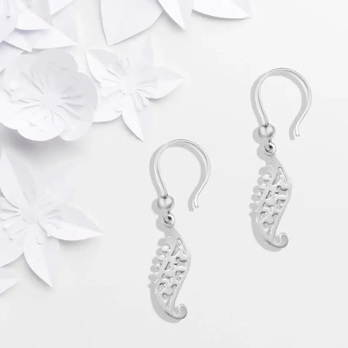 925 sterling silver Arabic-style ajour earring with a textured finish. - Earrings