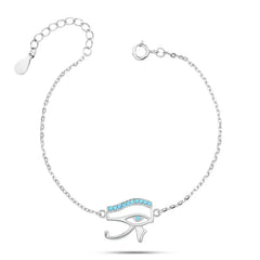 925 sterling silver bracelet with an elegant Horus eye design - Turquoise - Turquoise - Bracelets