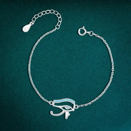 925 sterling silver bracelet with an elegant Horus eye design - Turquoise - Turquoise - Bracelets