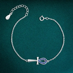 925 sterling silver bracelet with an elegant key of life design - Blue - Blue - Bracelets