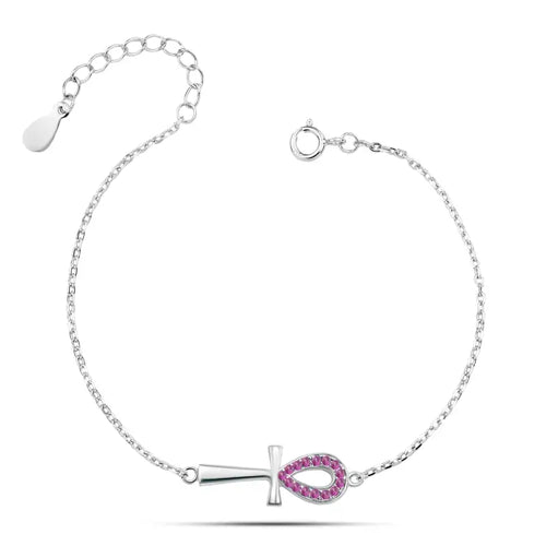 925 sterling silver bracelet with an elegant key of life design - pink - Pink - Bracelets