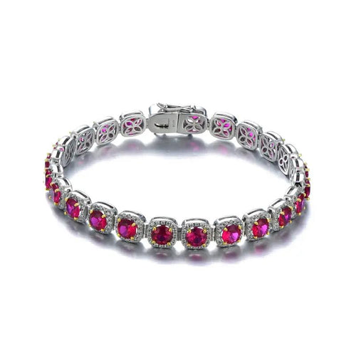 925 sterling silver bracelet with red zircon stones