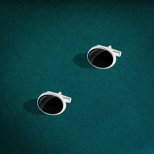 925 Sterling Silver Button with an Elegant Oval Geometric Design - Cuff Link