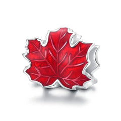 925 sterling silver charm featuring an oak leaf and acorn design - Red - Charms