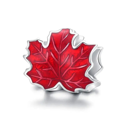 925 sterling silver charm featuring an oak leaf and acorn design - Red - Charms