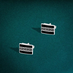 925 Sterling Silver Cufflinks Adorned with an Interwoven Greek Key Pattern - Cuff Link