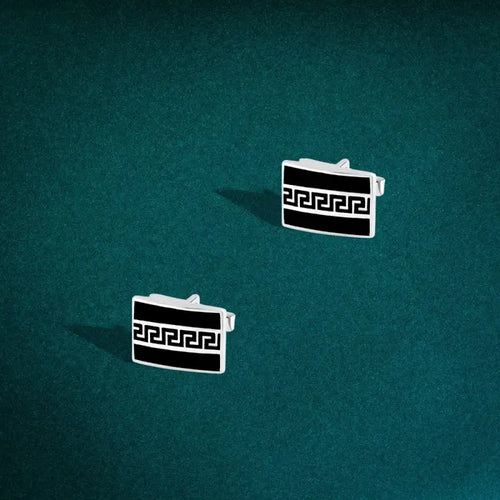 925 Sterling Silver Cufflinks Adorned with an Interwoven Greek Key Pattern - Cuff Link