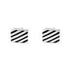 925 sterling silver cufflinks adorned with diagonal white stripes - Cuff Link