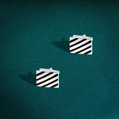 925 sterling silver cufflinks adorned with diagonal white stripes - Cuff Link