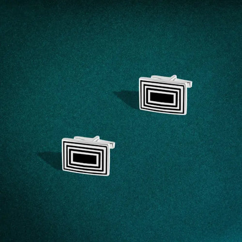 925 sterling silver cufflinks with an interlocking rectangular geometric pattern - Cuff Link
