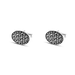 925 Sterling Silver Cufflinks with an Oval Geometric Pattern - Cuff Link
