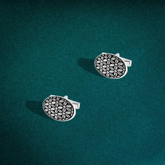 925 Sterling Silver Cufflinks with an Oval Geometric Pattern - Cuff Link