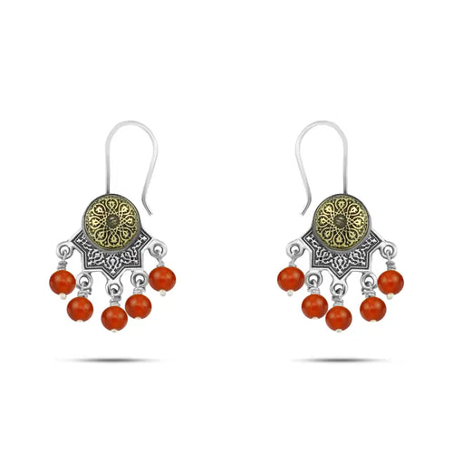 925 sterling silver earrings with Agate stone - Brown - Earrings