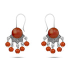 925 sterling silver earrings with an ornate Arabic design and carnelian stone - Brown - Earrings