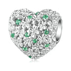 925 Sterling Silver Four-Leaf Clover Pendant Charms Heart Shape - Green - Charms