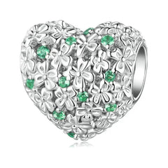 925 Sterling Silver Four-Leaf Clover Pendant Charms Heart Shape - Green - Charms