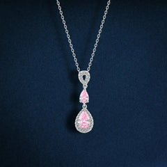 925 sterling silver necklace platinum-plated With a sparkling pink zircon stone - Pink - NECKLACES