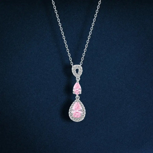 925 sterling silver necklace platinum-plated With a sparkling pink zircon stone - Pink - NECKLACES
