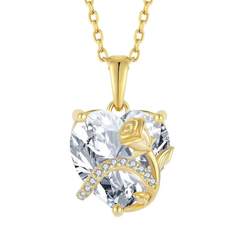 925 Sterling Silver necklace With tulip flower and a heart - Gold