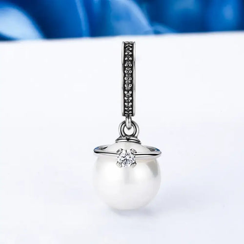 925 Sterling Silver Pearl Bracelet Pendant Shiny zircon - White