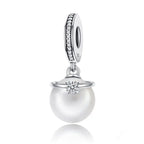 925 Sterling Silver Pearl Bracelet Pendant Shiny zircon - White