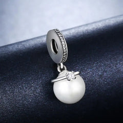 925 Sterling Silver Pearl Bracelet Pendant Shiny zircon - White