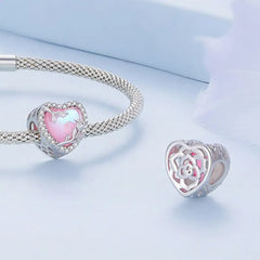 925 Sterling Silver Pink Zircon Heart Dangle Charm - Multi Color - Charms
