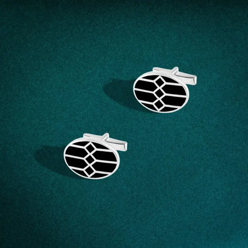 925 sterling silver suit button adorned with an interwoven geometric line pattern - Cuff Link