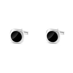 925 Sterling Silver Suit Button with Black Enamel and Round Design - Cuff Link
