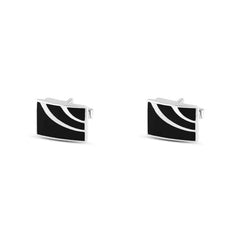 925 Sterling Silver Suit Cufflinks Adorned with Curved White Lines - Cuff Link
