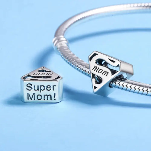 925 Sterling Silver ’Super Mom’ Pendant Bracelet - Charms