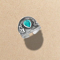 925 sterling silver women’s ring inspired by Ottoman style with a turquoise stone - Turquoise - Rings