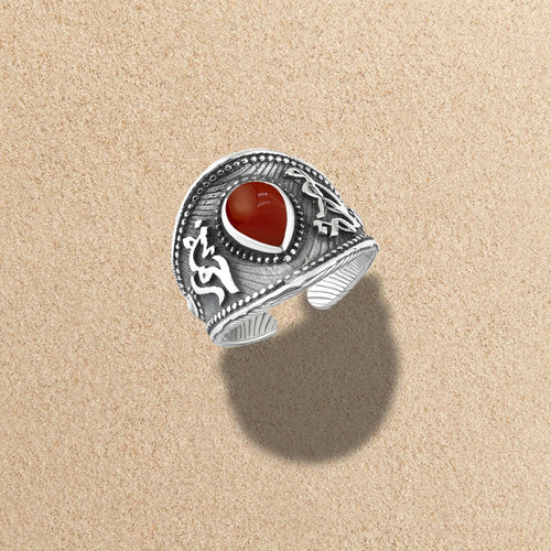 925 sterling silver women’s ring inspired by Ottoman style with an agate stone - Brown - Rings