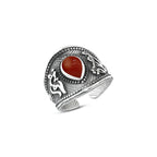 925 sterling silver women’s ring inspired by Ottoman style with an agate stone - Brown - Rings