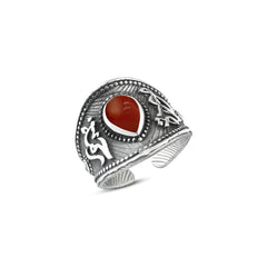 925 sterling silver women’s ring inspired by Ottoman style with an agate stone - Brown - Rings