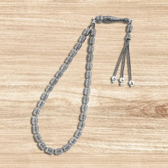 999 silver prayer bead with finely engraved beads - Rosary