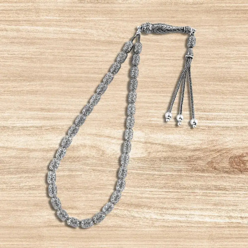 999 silver prayer bead with finely engraved beads - Rosary